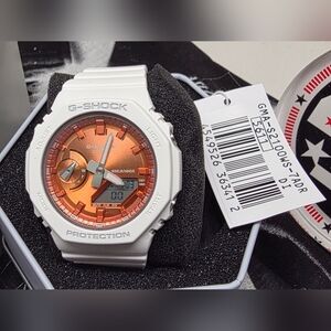 Casio G-Shock Orange Sunburst Dial White Band Watch GMAS2100